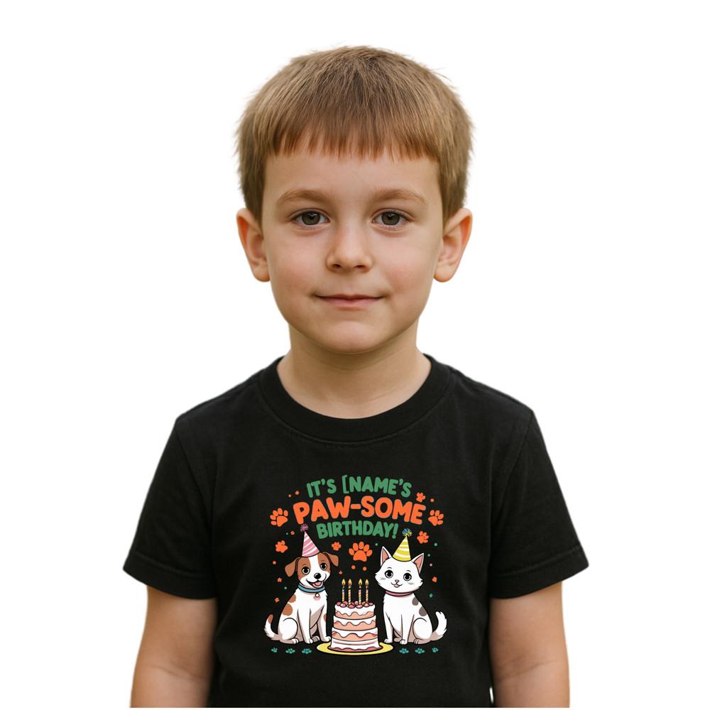 Personalized Paw-Some Kids Birthday T-Shirt –Custom Name Birthday T Shirt