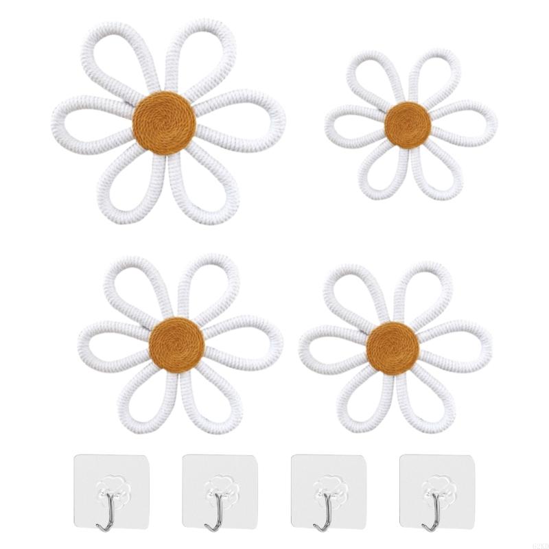 62KD 4PCS/Set Flower Wall Hanging Nursery Decoration Wall Hanging Rope Flower Set