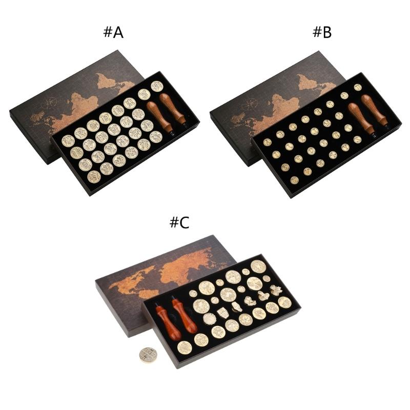 Wax Seal Stamp Gift Box Set 26 Letters Sealing Wax Stamps with 2pcs Wooden Handles Wax Stamp Kits for Cards Envelopes