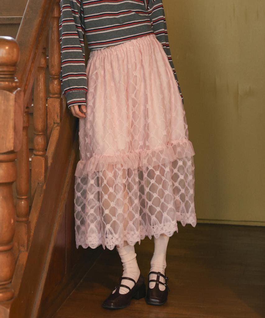 SORDI Mesh Layered Skirt_Pink