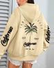 Women's Coconut Tree Print Casual Fleece Hoodie with Pockets