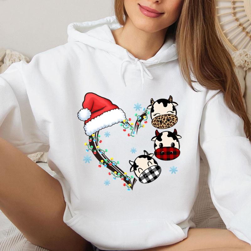 Funny Christmas Heart Lights Graphic Sweatshirt Hoodie Women Animals Lover Gift For Christmas Santa Hat Heart Hoodies Tops