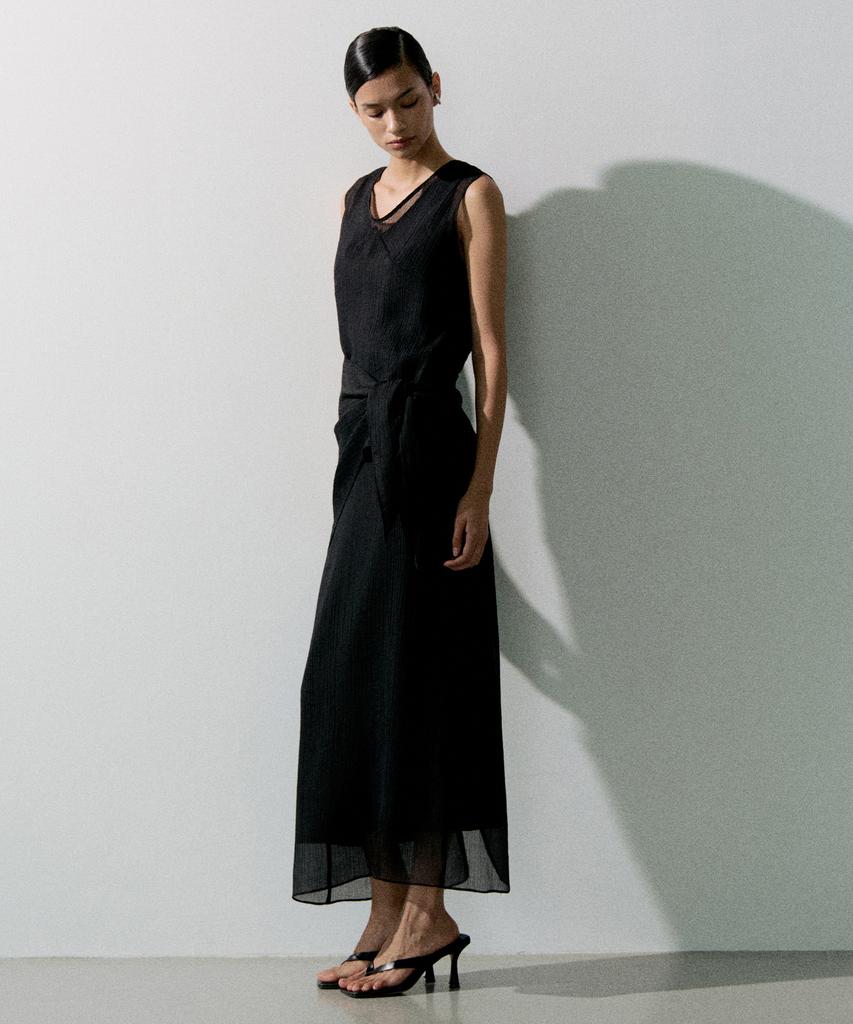 RE RHEE Layered Detail Sheer Sleeveless Top Black