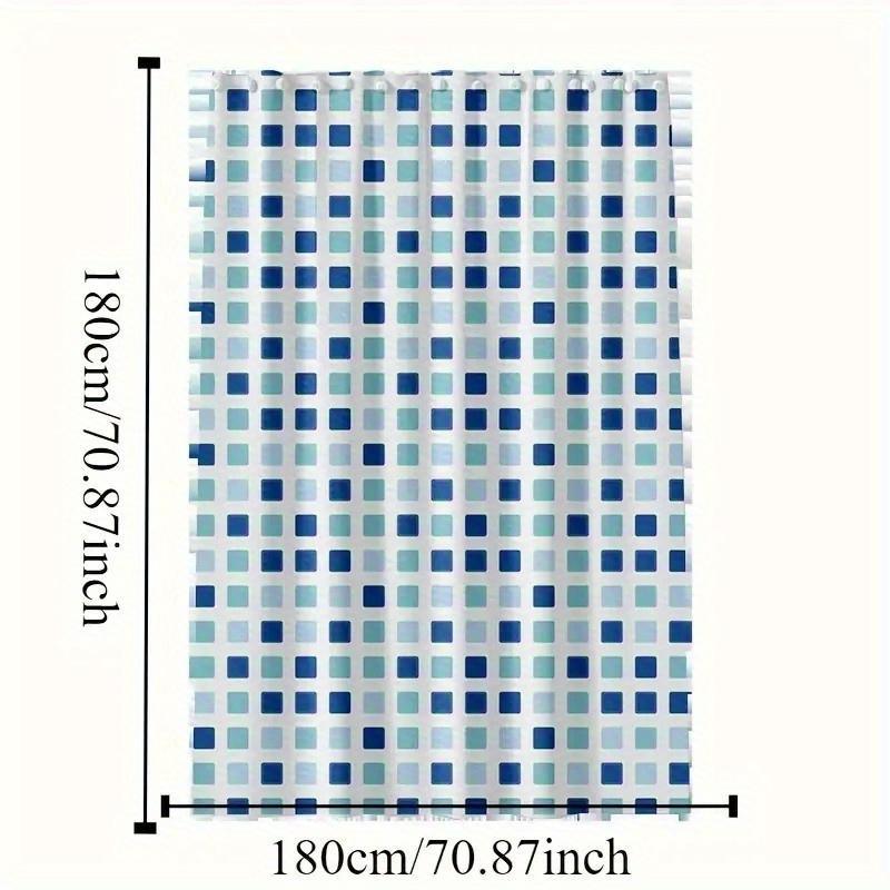 1pc High-Quality Polyester Shower Curtain, Blue & White Geometric Check, Machine Washable, Includes Hooks, Durable Bath Decor