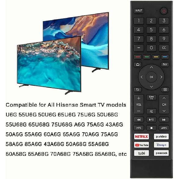 Replacement TV Remote Control ERF3J80H Compatible for Hisense 4K UHD Smart TV 75A6G 70A6G 65A6G 60A6G 55A6G 50A6G 43A6G 55U68G 65U68G 55U6G 50U6G