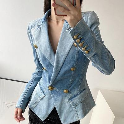 Vintage Commuter Denim Coat Women Autumn European American Fashion Slim Fit Top Elegant All-match Plus Size Suit Jacket