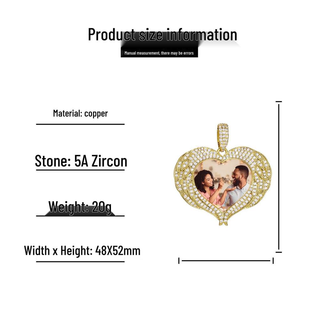 Custom Trendy Heart and Angel Wings Photo Necklace - Personalized DIY Pendant Jewelry