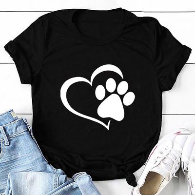 Women T Shirts Fashion Dog Paw Printed Short Sleeve O Neck Summer Tops Tees Plus Size