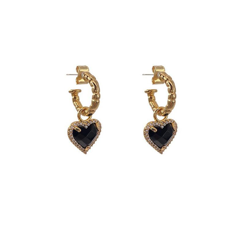 Black Love Heart Imitation Zircon Drop Earrings for Women Jewelry Accessories
