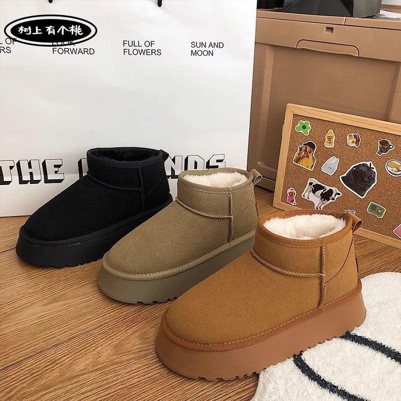 Fleece snow boots women wear thick-soled winter new fur integrated short boots thickened non-slip cotton shoes