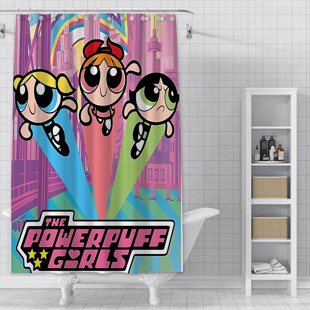 Shower Powerpuffs Girlss Curtain Waterproof Polyester Fabric Paint Colorful Bath Curtains Home Bathroom Decor Curtain With Hook