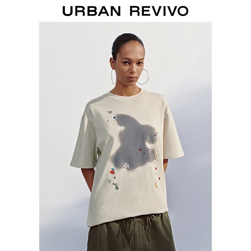 UR Women s Trendy Color-block Sticker Print Cotton T-Shirt M