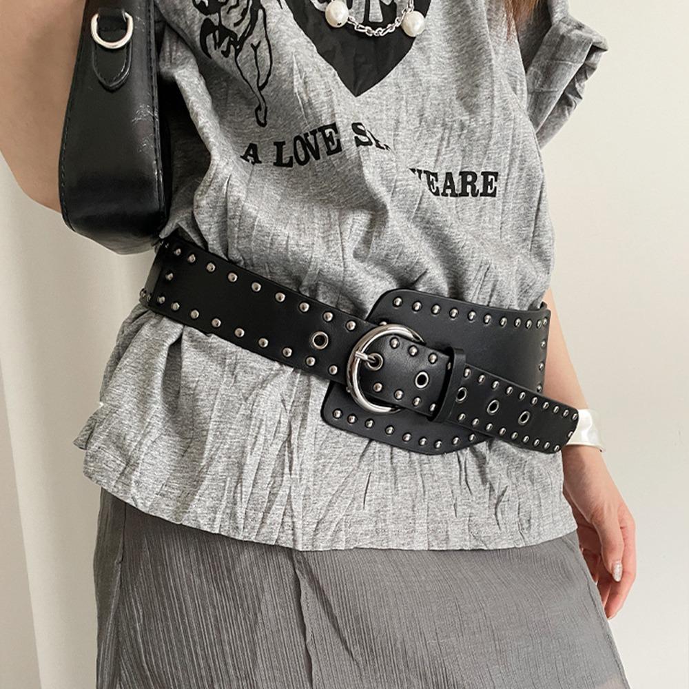 Punk Style Rivet Waist Belt Gothic Dress Jeans Belt Vintage Wide Women's Belt  Spicy Girls