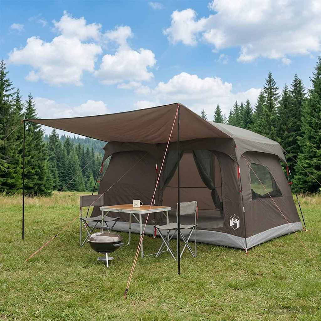 Family Tent with Roof Brown and Grey 320 x 210 x 180 cm Polyester