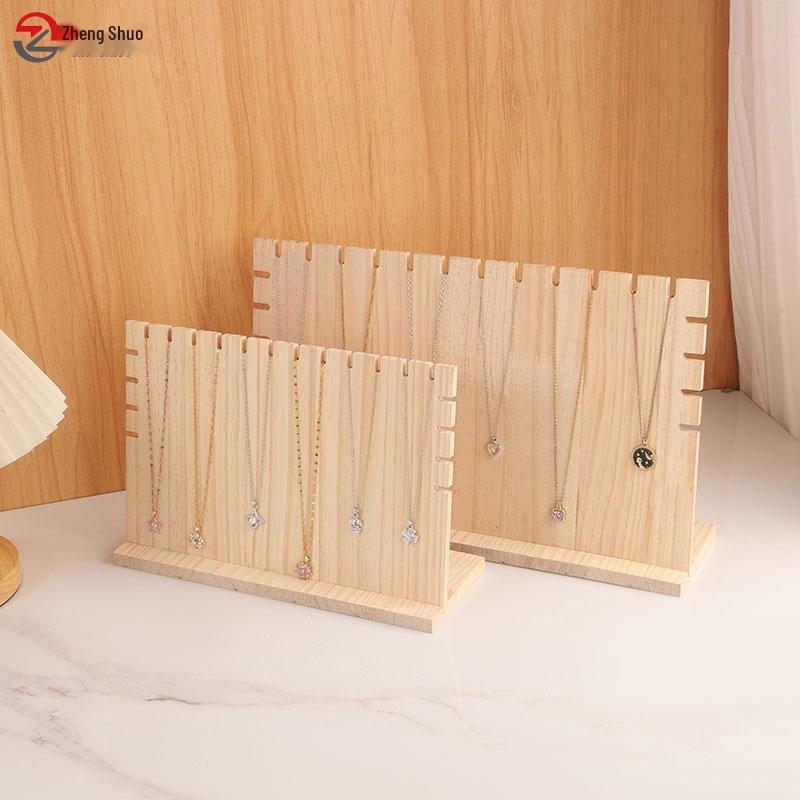 Solid Wood L-Shaped Necklace and Pendant Display Stand with Detachable Jewelry Board