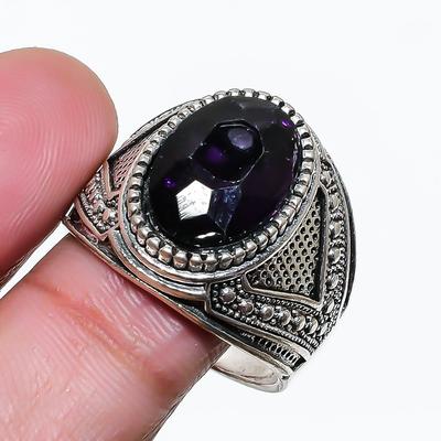 Natural Amethyst Gemstone Handmade 925 Sterling Silver Jewelry Ring Size 10 AR-18377