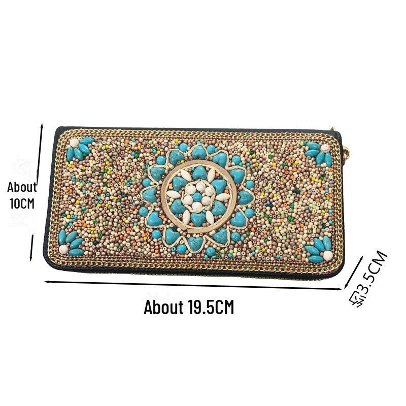Ręcznie robiona etniczna retro kopertówka: Koraliki Ryżowe Kosmetyczka Wieczorowa na Zamek Błyskawiczny i do Przechowywania