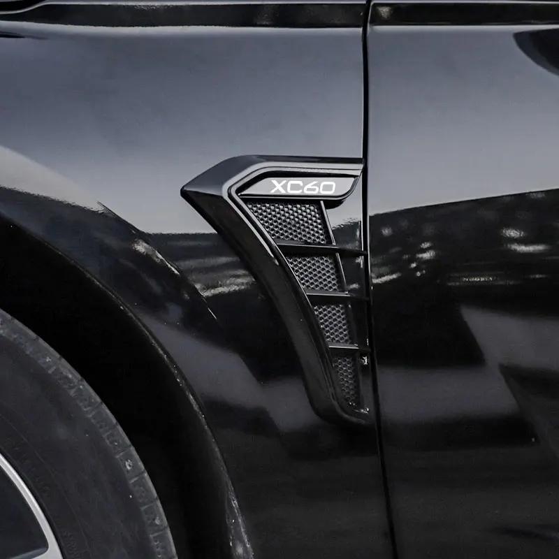 Černá karbonská boční větrací mřížka blatníku auta, otvor pro přívod vzduchu, 3D mřížka, samolepicí kryt, úprava pro Volvo XC60, autodoplňky