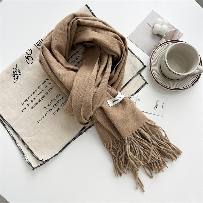 Kašmírový šátek na ruku, podzimní a zimní, jednobarevný, dámský, tlustý střapec, jednoduchý a všestranný, měkký a teplý, imitace kašmíru