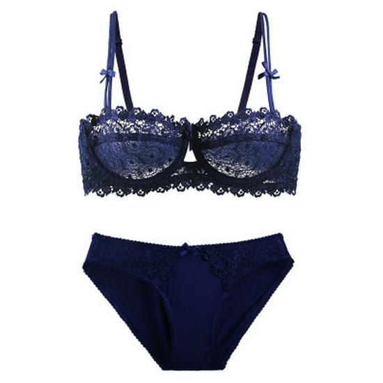 Evropská a americká ultratenká průhledná krajková souprava podprsenky s polovičním košíčkem - Sexy a design proti povislým prsům