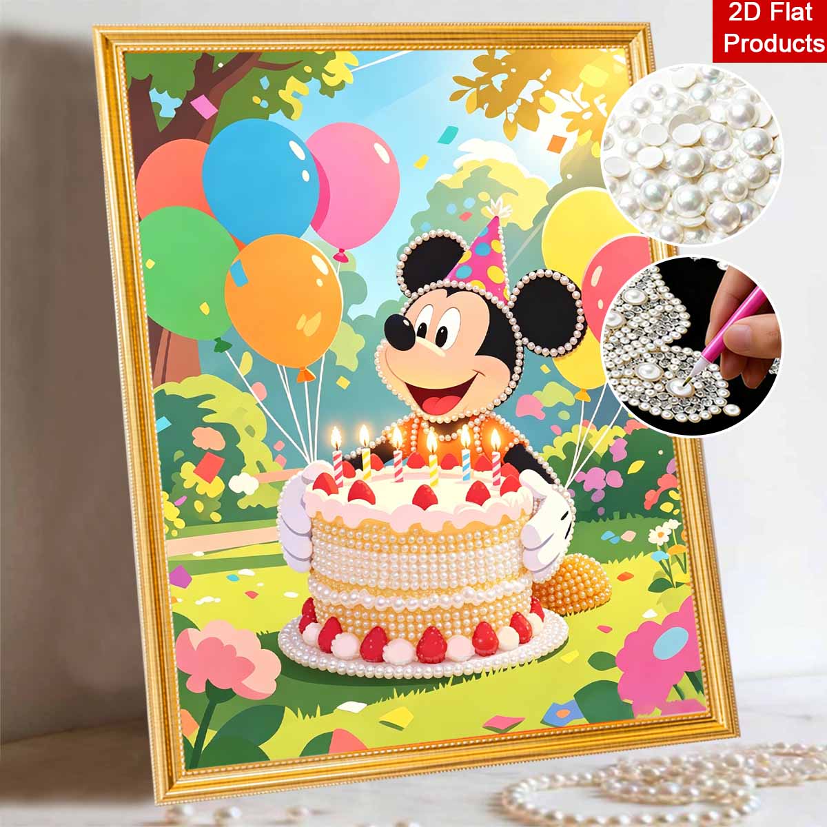 

Disney Pearl Art Painting Mickey Birthday Cake Wall Decor Fun Party Picture Crafts Adult/Beginner Gift Creative Home Decor Unframed 30x40