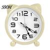 Silent Movement Desk Clock Cat Ear Alarm for Kids, Non-Ticking Metal Analog Small Clock, Battery Powered Home Office Decor Easy To Read