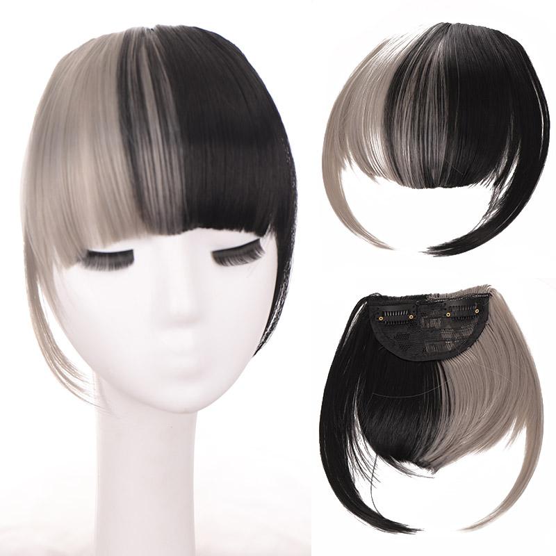 Synthetische Faser, zweifarbig, Fransen, Clip-in-Haarteile, Pony-Erweiterungen, Haar-Styling-Zubehör, Haarteile, Party und Alltag