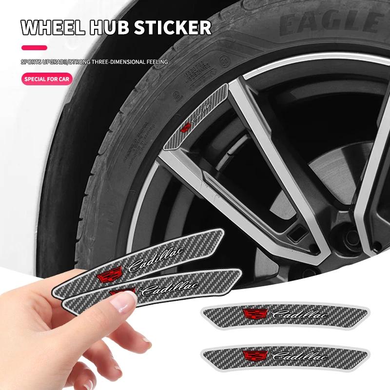 4Pcs Car Wheel Hub Rim Stickers Auto Decor Decals Carbon Fiber Sticker Accessories For Cadillac XT5 XT6 ATS XTS SRX XT4 CT5 CT6