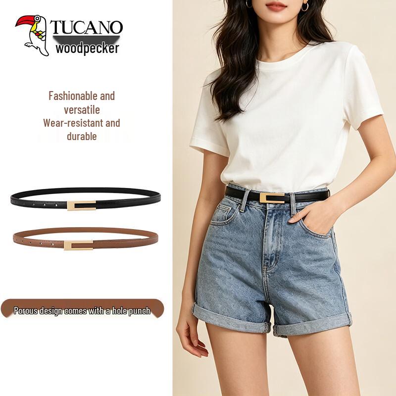 TUCANO Women s Leather Jeans Belt with Smooth Buckle 105cm