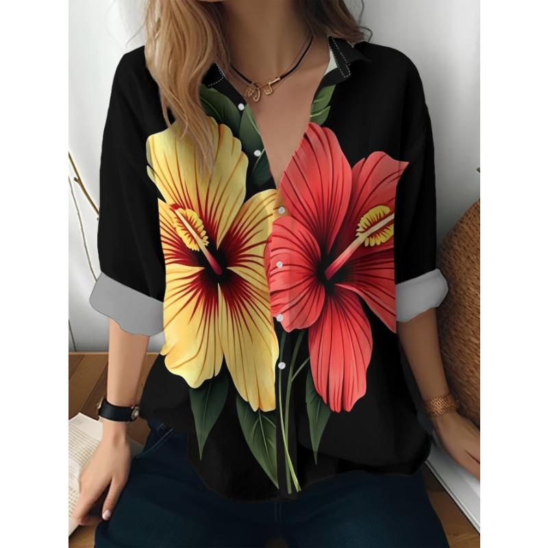 Women's casual shirts, casual long-sleeved versatile slim long-sleeved printed shirts