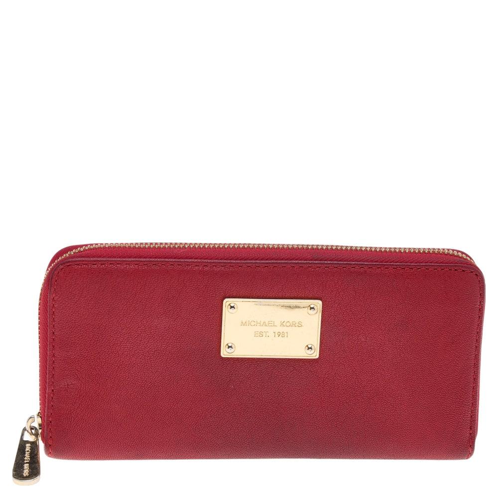 

Кожаный кошелек Michael Kors Jet Set на молнии красный