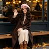 Artist Cap with Rhinestone Star Women Knitted Beret Hat for Fall Winter, French Style Knitting Star, Stretchy Solid Color Elastic