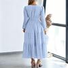 Abito Lungo da Donna con Scollo a V, Manica Lunga, a Strati, Vita Arricciata, Orlo a Volant, Abito Casual per Primavera ed Estate