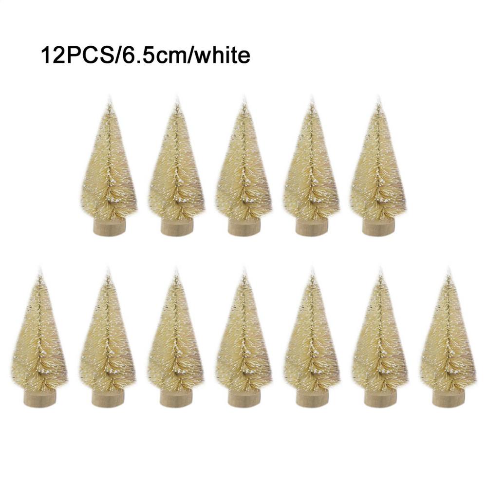 12 Pcs Christmas Tree Mini Pine With Wood Base Wooden Christmas Tree Snow Landscape Xmas Trees Xmas Tabletop Decorative Gifts