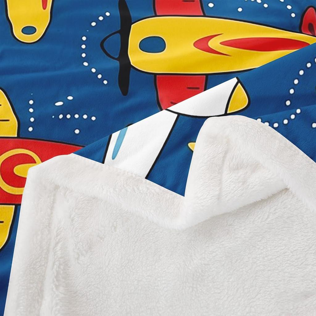 Colorful Airplane Blanket Soft Fleece Throw Kids Room Decor Aviation Theme Baby Gift Home Decoration