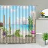 Ocean Scenery Shower Curtains Ldyllic Building Flower Plant Spring Landscape Bathroom Curtain Waterproof Fabric Bathtub Screen