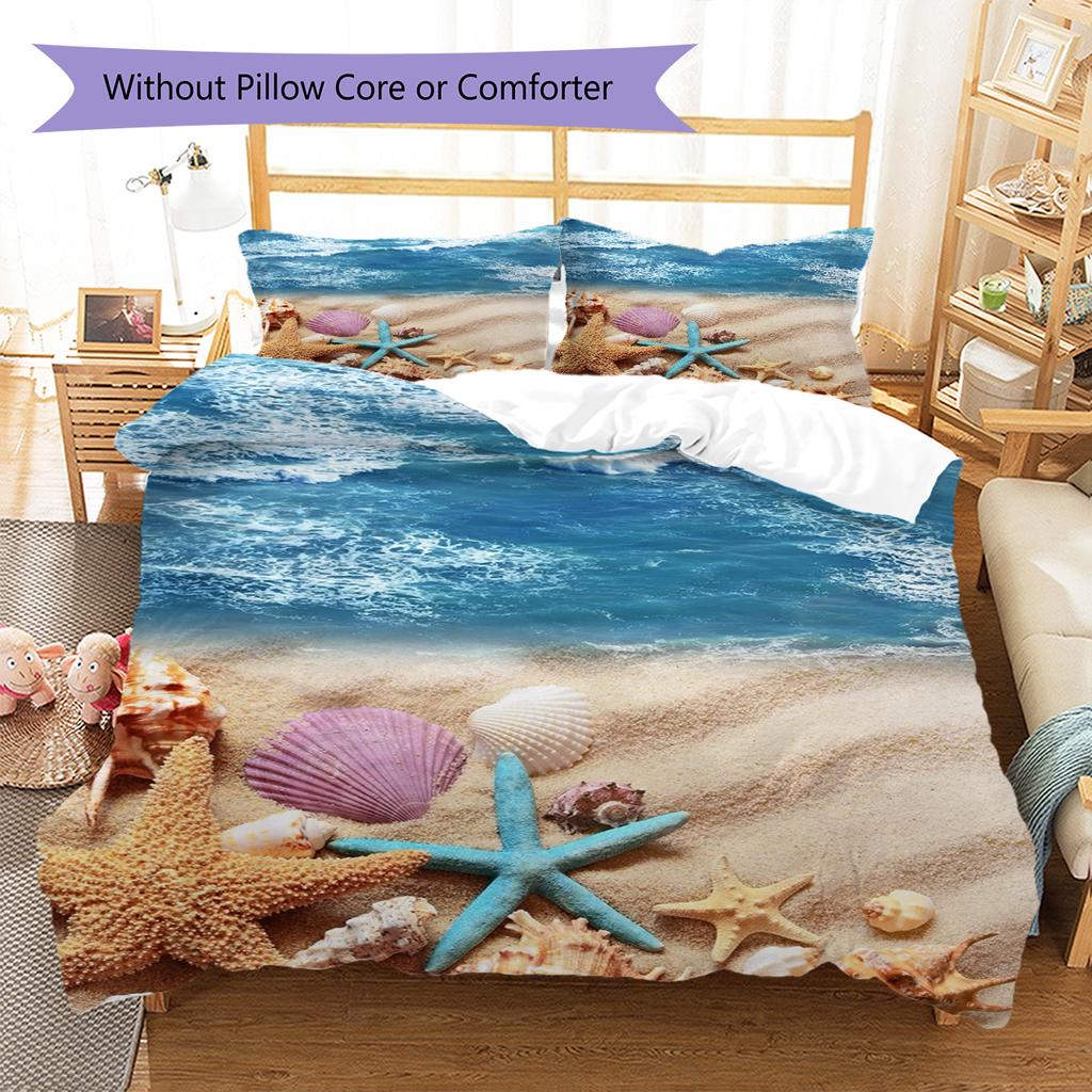 Beach Sea Shell Pattern Bedding Quilt Set Quilt Cover Pillowcase Home Decoration Birthday Gift (1 * duvet cover + 2 * pillowcase, without core)