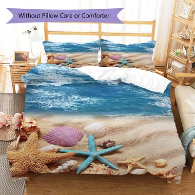 Beach Sea Shell Pattern Bedding Quilt Set Quilt Cover Pillowcase Home Decoration Birthday Gift (1 * Duvet Cover + 2 * Pillowcase, Without Core)