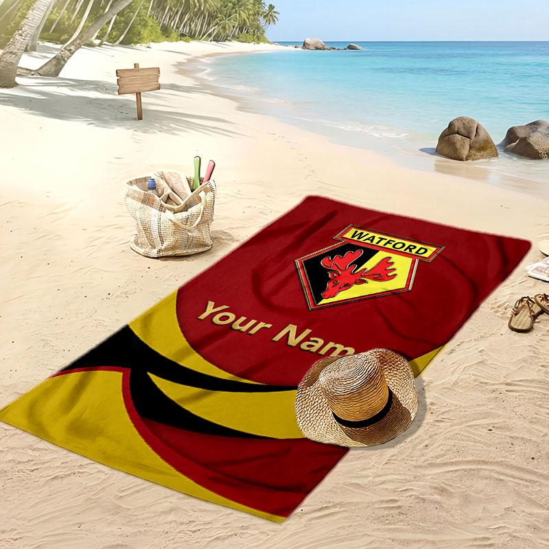 Watford FC Personalisiertes Bedrucktes Strandtuch Fußballlogo Unterstützung Benutzerdefinierter Name Text Absorbierendes Handtuch Für Sport Reisen Besonderes Geschenk