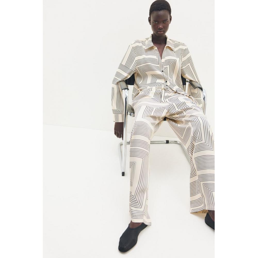 

Широкие брюки без застежек HM кремового цвета с узором