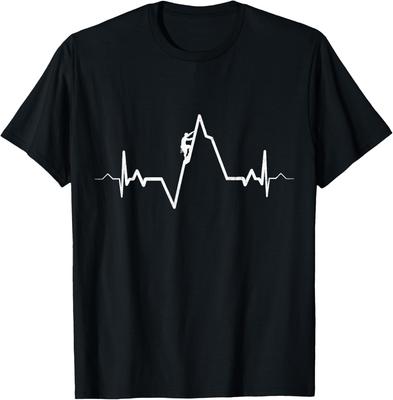 Climbing Heartbeat ECG Rock Mountain Bouldering Graphic Tee Men Casual Sports TShirt