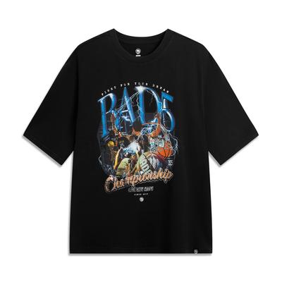 Serie de Baloncesto Li Ning Bad Five Estampado de Letras Cuello Redondo Transpirable Holgada Camiseta de Manga Corta Tops para Hombre AHSV659-2