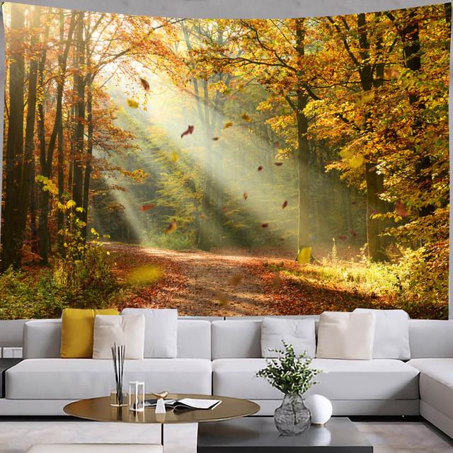 

Осенний лесной гобелен, настенный лиственный пейзаж, эстетический декор комнаты, психоделический богемный пейзаж, украшение для дома и спальни 95x73cm