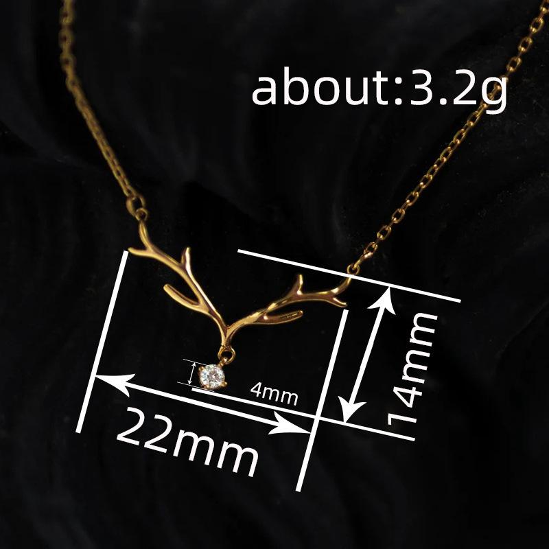 Simple Large Antlers Pendant Necklace, Inlaid With Zircon Fashion Jewelry Women, Christmas Classic Necklace