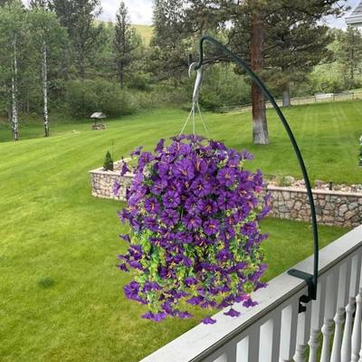 Artificial Hanging Petunia Flowers UV Resistant Faux Plants Outdoor Fake Petunia Stripe Spring Summer Decor for Home Mantel Door Porch Patio