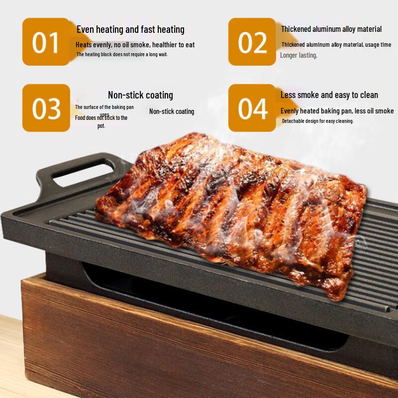 ZISIZ Personal Smokeless Alcohol BBQ Grill with Wooden Base