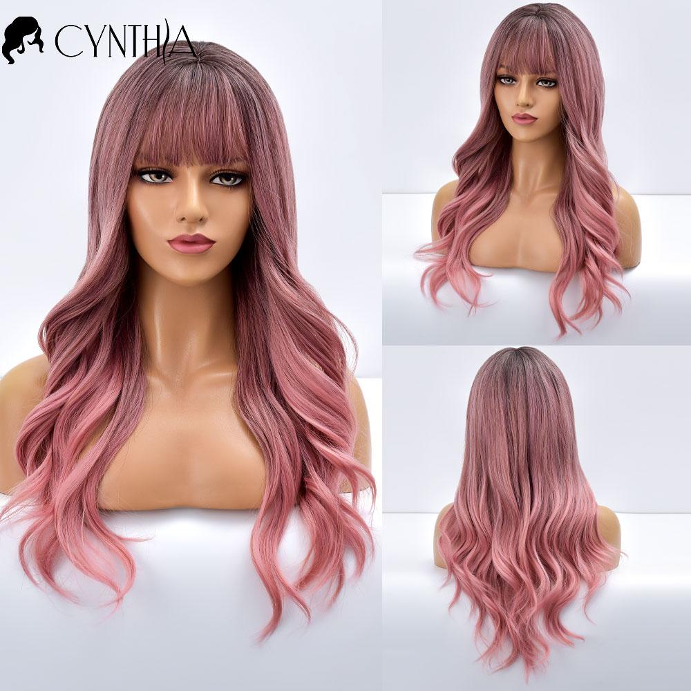 Purple Body Wave Synthetic Wigs For Women Long Ombre Cosplay Party Colorful Wig Natural Hair Heat Resistant Pelucas De Mujer