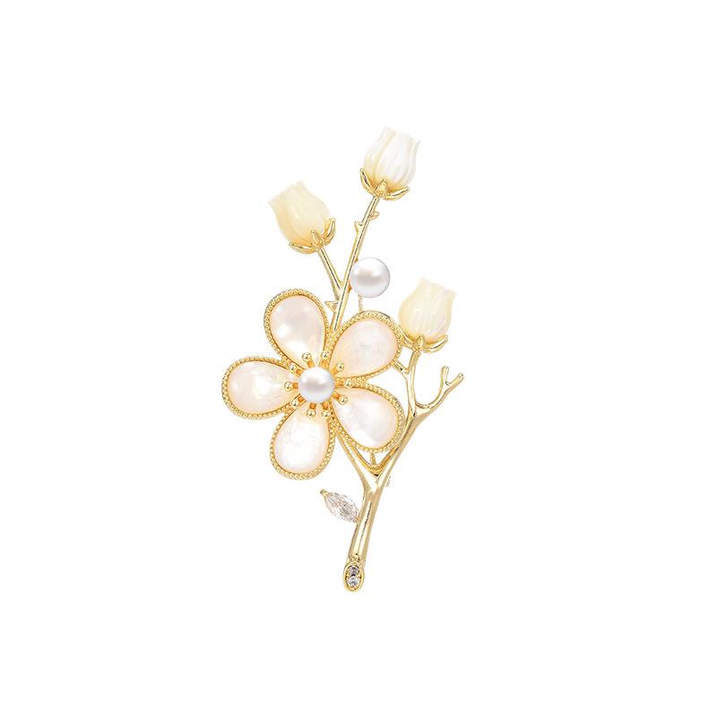 High-end fresh fritillary flower brooch freshwater pearl micro-inlaid zircon suit coat women's exquisite pin accessories