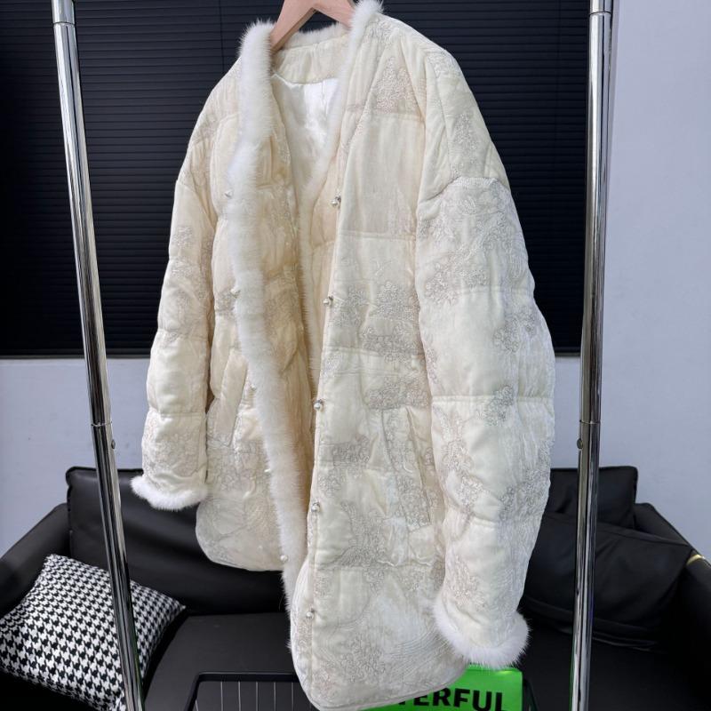 Light Luxury Mink Hair Button Down Jacket Women's Winter New White Goose Down Jacket Women's High Sense