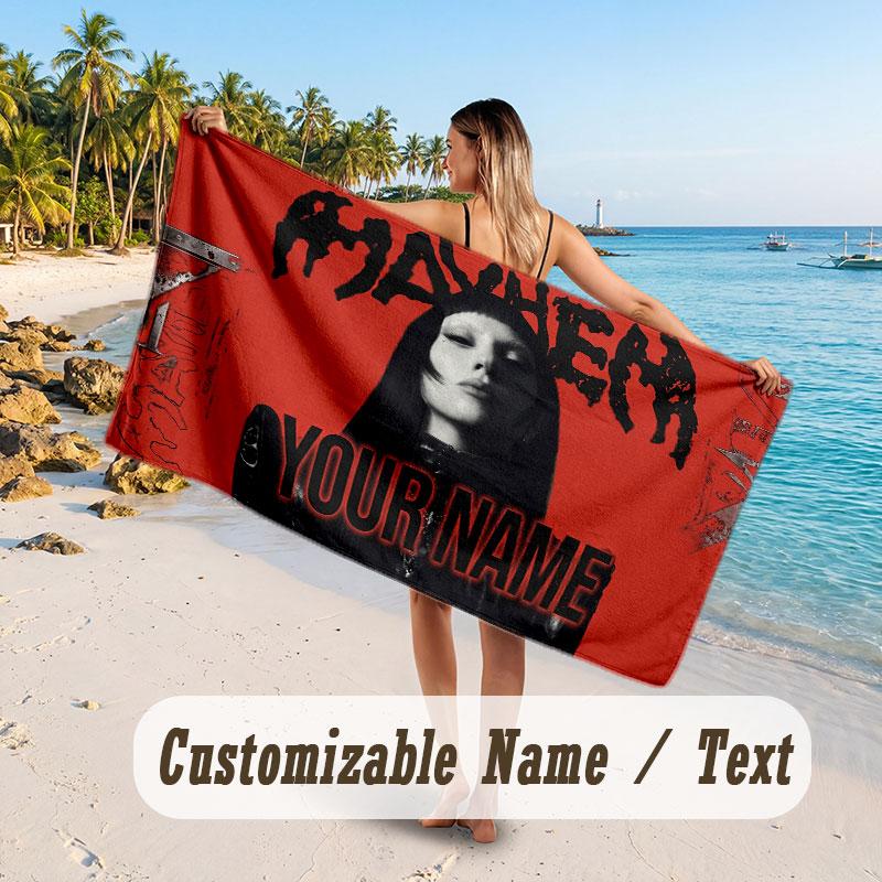 Kişiye Özel İsimli Büyük Plaj Havlusu, Bayan Gaga Hızlı Emici Havlu Dış Mekan Seyahat Havuz Kenarı İçin
